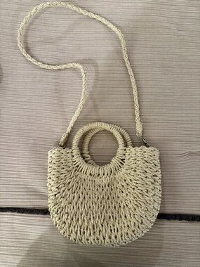 Neutral Woven Round-Handle Crossbody Bag - Cream